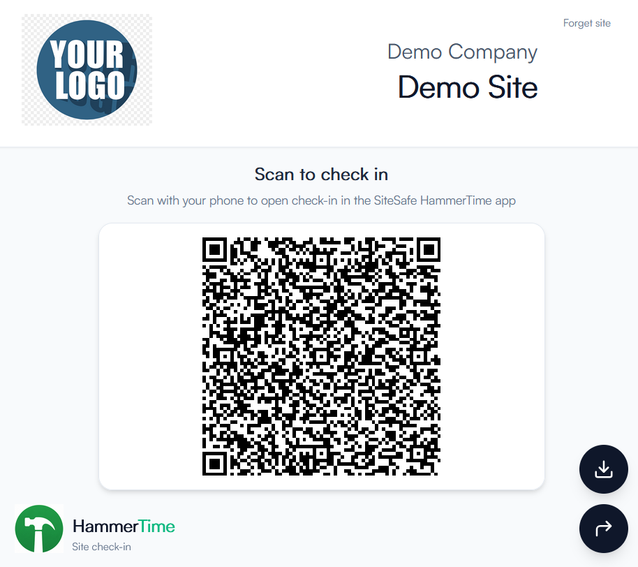 SiteOffice demo site QR check-in screen